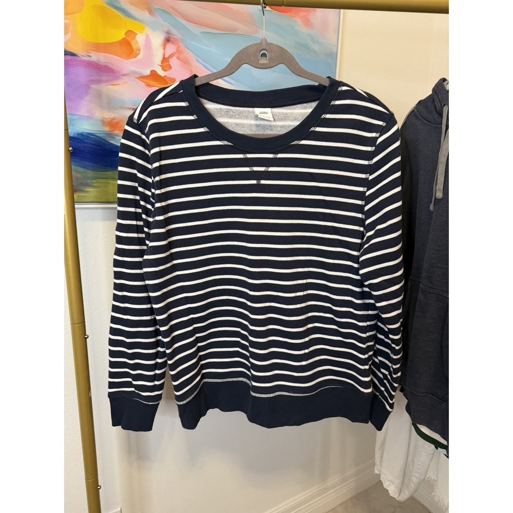 Women's Large Blue White Striped Sweatshirt Casual Active Pullover